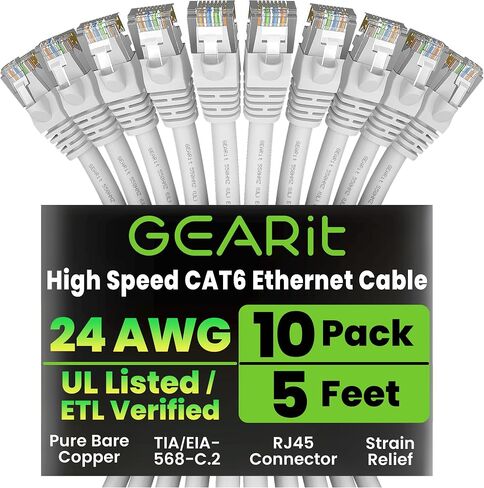 GEARit Cat 6 Ethernet Cable (50-Pack 3 Feet) Cat6 Network Patch, 10Gbps, RJ45, Snagless Cord, Gold-Plated Connectors, Internet for PC, TV, Tablet, Router, Printer, Servers, IT Data Center - White in Saudi Arabia