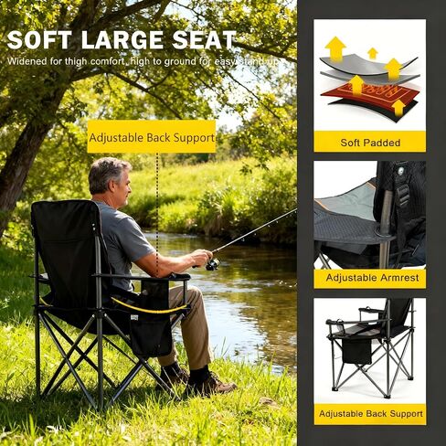 FAIR WIND Oversized Padded Camping Chair with Footrest Stool Set Heavy Duty Support 300 LBS Cooler Bag Chair - Blue in Kuwait