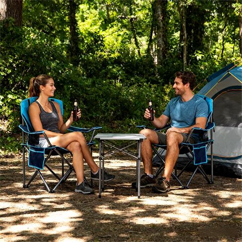 FAIR WIND Oversized Padded Camping Chair with Footrest Stool Set Heavy Duty Support 300 LBS Cooler Bag Chair - Blue in Kuwait