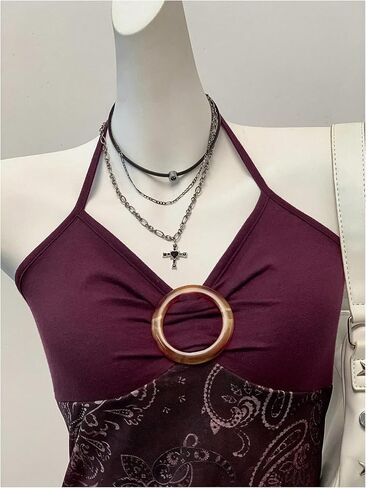 Shenhe Women's Boho Halter Crop Tops Olcyfeless Usymmetrical Sheer Cami Top Summer Dismal Camisole in Kuwait