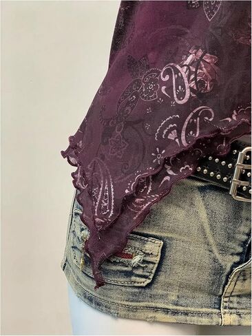 Shenhe Women's Boho Halter Crop Tops Olcyfeless Usymmetrical Sheer Cami Top Summer Dismal Camisole in Kuwait