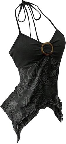 SHENHE Women's Boho Halter Crop Tops Sleeveless Backless Asymmetrical Sheer Cami Top Summer Casual Camisole in Saudi Arabia