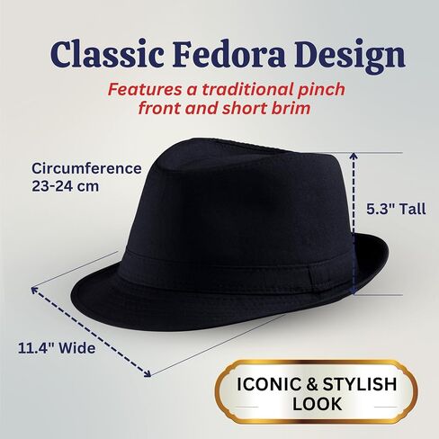Dress Up America Fedora Hat - Black Fedora for Men and Women - Trilby Costume Hat for Adults - Available in Black and White in Saudi Arabia