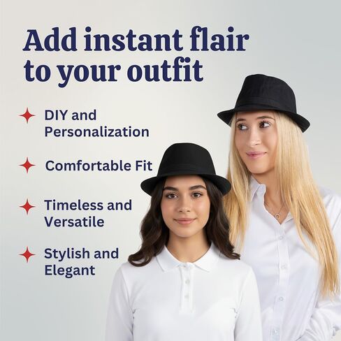 Dress Up America Fedora Hat - Black Fedora for Men and Women - Trilby Costume Hat for Adults - Available in Black and White in Saudi Arabia