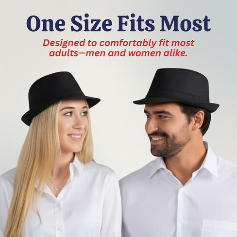 Dress Up America Fedora Hat - Black Fedora for Men and Women - Trilby Costume Hat for Adults - Available in Black and White in Saudi Arabia