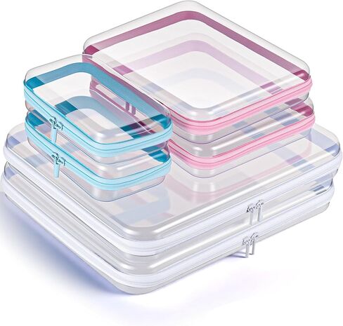 مجموعة حافظة بسحاب وغطاء صلب شفاف مكونة من 6 قطع لتنظيم السفر، وأكياس بلاستيكية صلبة بسحاب لتخزين مستحضرات التجميل وأدوات الزينة واللوازم المكتبية وألعاب الأطفال in Kuwait