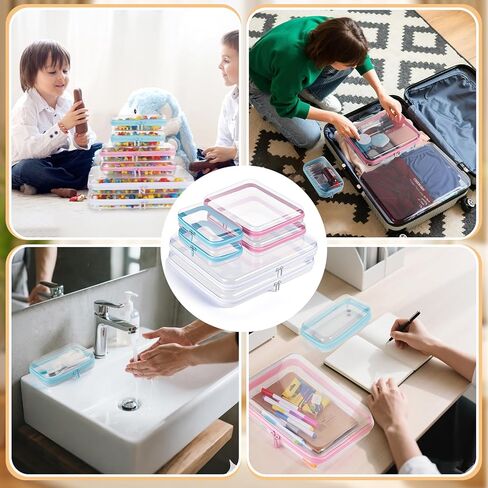 مجموعة حافظة بسحاب وغطاء صلب شفاف مكونة من 6 قطع لتنظيم السفر، وأكياس بلاستيكية صلبة بسحاب لتخزين مستحضرات التجميل وأدوات الزينة واللوازم المكتبية وألعاب الأطفال in Kuwait