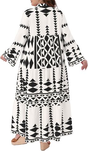 Agnes Orinda Plus Size Womens Button Long Flared Bell Sleeve Tiered Maxi Dress Flowy A Line Pattern Dress Casual Fall in Saudi Arabia