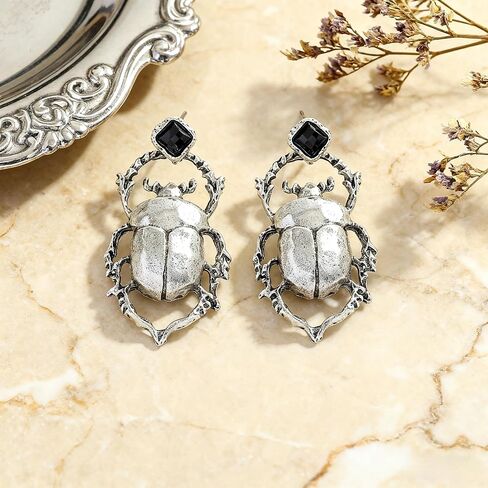Alloy Gold Silver Scarab Beetle Earrings for Women, Vintage Insect Bug Dangle Earring, Unique Statement Woodland Animal Jewelry Gifts in Kuwait
