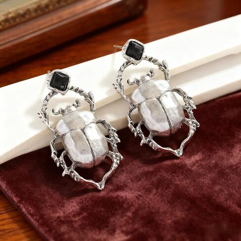 Alloy Gold Silver Scarab Beetle Earrings for Women, Vintage Insect Bug Dangle Earring, Unique Statement Woodland Animal Jewelry Gifts in Kuwait