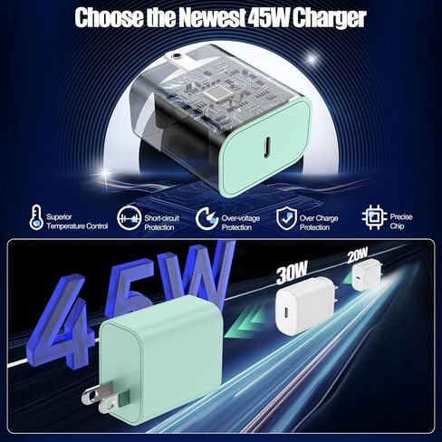 45W شاحن لـ iPhone 16 15 Pro Max Fast Charging 10 FT ، Long iPhone 16 15 Plus Charger Cord مع كتلة شاحن USBC لـ MacBook Air 13/11 بوصة M1/M2،2022 2020 2019 2018 المحمول ، iPad Pro/Air-Black in Kuwait