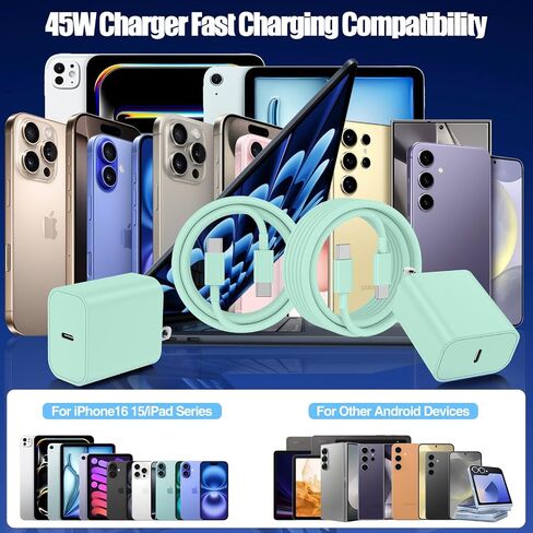 45W شاحن لـ iPhone 16 15 Pro Max Fast Charging 10 FT ، Long iPhone 16 15 Plus Charger Cord مع كتلة شاحن USBC لـ MacBook Air 13/11 بوصة M1/M2،2022 2020 2019 2018 المحمول ، iPad Pro/Air-Black in Kuwait