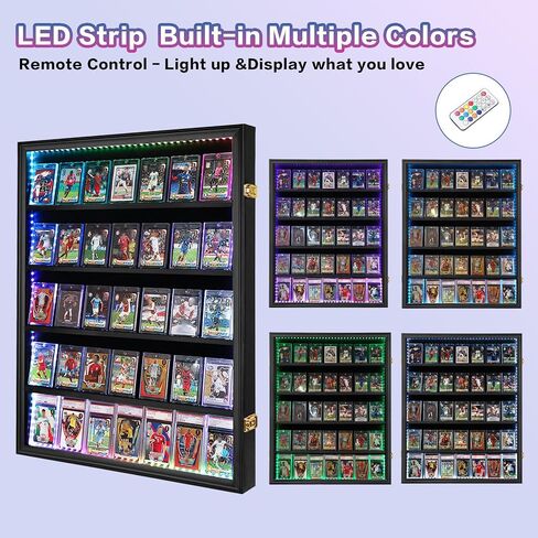 36 Graded Sports Card Display Case with UV Protection Lockable Wall Frame Cabinet for Basketball Football Baseball Hockey Trading Cards-Black Finish in Saudi Arabia