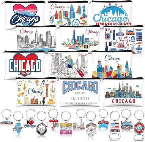 Reginary 24 Pcs State Souvenir Gifts 12 Metal Keychain and 12 City Cosmetic Bag USA Texas Florida Souvenir Themed Gifts for Women Traveler Birthday Christmas Party(Texas) in Saudi Arabia