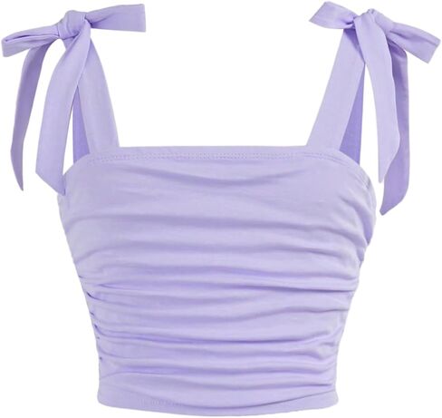 Soly Hux Girl's Boy Tie Olcyless Crive Top Ruched Ruched Square Devel Summer Out Out Cami Tank Tankts in Kuwait