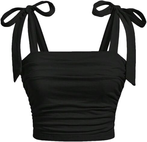 SOLY HUX Girl's Bow Tie Sleeveless Crop Top Ruched Square Neck Summer Going Out Cami Tank Shirts in Saudi Arabia