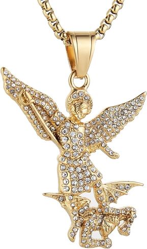 AsAlways St. Michael the Archangel Necklace for Men Stainless Steel Retro Gold Angel Exorcism Protect Amulet Pendant Necklace Jewelry Gift in Saudi Arabia