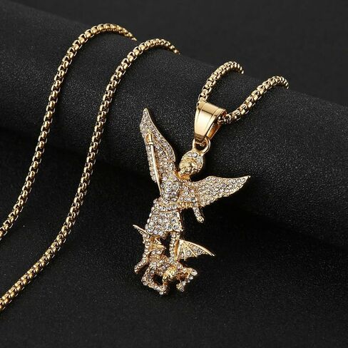 AsAlways St. Michael the Archangel Necklace for Men Stainless Steel Retro Gold Angel Exorcism Protect Amulet Pendant Necklace Jewelry Gift in Saudi Arabia