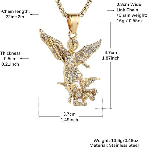 AsAlways St. Michael the Archangel Necklace for Men Stainless Steel Retro Gold Angel Exorcism Protect Amulet Pendant Necklace Jewelry Gift in Saudi Arabia