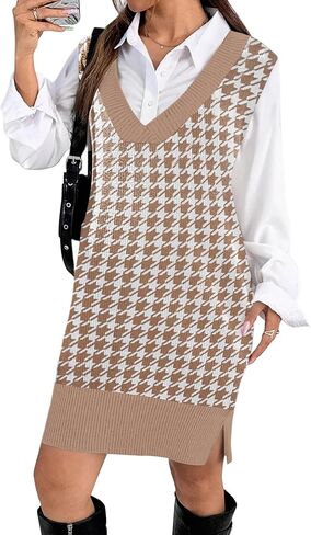 Zeagoo Women's V Neck Sweater Vest Dress Oversized Sleeveless Casual Pullover Sweater Fall Winter Knit Slit Short Dress in Saudi Arabia
