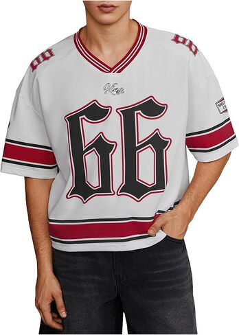 WDIRARA Men's Number Graphic Print Jersey Shirts Short Sleeve Tee Streetwear Top in Saudi Arabia