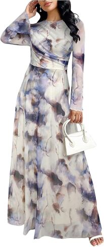 Gorglitter Women's Mesh Long Sleeve Maxi Dresses Elegant Boho Tie Tie Dye Prom Prom Varues in Kuwait