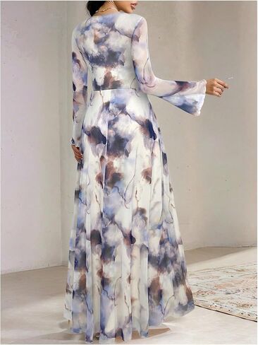 Gorglitter Women's Mesh Long Sleeve Maxi Dresses Elegant Boho Tie Tie Dye Prom Prom Varues in Kuwait