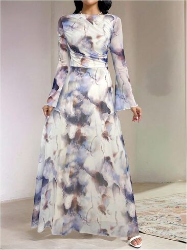 Gorglitter Women's Mesh Long Sleeve Maxi Dresses Elegant Boho Tie Tie Dye Prom Prom Varues in Kuwait