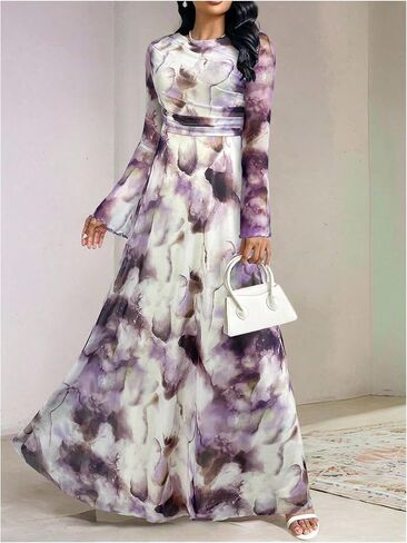 Gorglitter Women's Mesh Long Sleeve Maxi Dresses Elegant Boho Tie Tie Dye Prom Prom Varues in Kuwait
