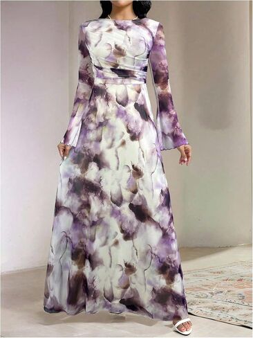 Gorglitter Women's Mesh Long Sleeve Maxi Dresses Elegant Boho Tie Tie Dye Prom Prom Varues in Kuwait