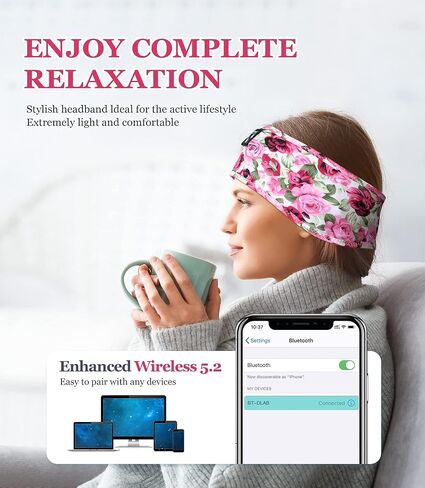 Sleep Headphones - Bluetooth Headband for Sleeping, Cozy Headband Wireless Music Sleeping Headphones with Ultra-Thin Speakers Perfect for Side Sleepers,Running,Yoga,Travel,Video,Games in Kuwait