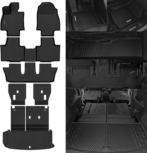 Naibeve Floor Mats for 2008-2013 Toyota Highlander - All Weather for Toyota Highlander Floor Mats Liners 3 Row & Cargo Liner & Seats Back Cover Behind The 3rd Row in Kuwait