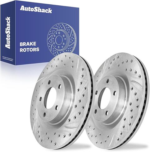 Autoshack Black Hat حفر ودوارات فرامل متداولة في فرامل الفرامل الأمامية في 2007-2015 Ford Edge 2007-2015 Lincoln MKX 2.0L 2.7L 3.5L 3.7L V6 AWD FWD PR64156LR in Kuwait