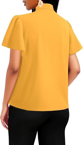 Vrtige Women's Bow Tie Mock Neck Blouse Short Sleeve Elegant Office Shirt Top in Saudi Arabia