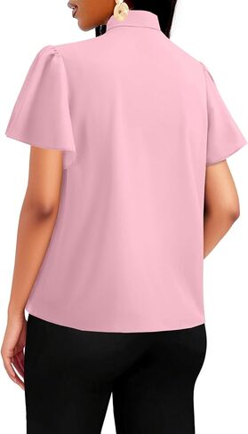 Vrtige Women's Bow Tie Mock Neck Blouse Short Sleeve Elegant Office Shirt Top in Saudi Arabia