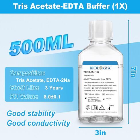 Tris Acetate-EDTA Buffer (1×), TAE DNA Electrophoresis Buffer, pH 8.0, 500mL/Bottle, 10 Bottles/Box in Saudi Arabia