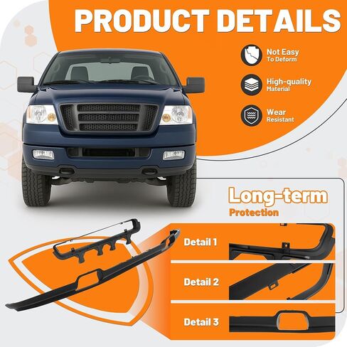 KUAFU الستارة الأمامية المصد متوافقة مع 2004 2005 Ford F-150 FX4، Lariat، STX، XL، XLT، King Ranch (نماذج 4WD) مع استبدال فتحات خطاف السحب لFO1095206 4L3Z17626BAB غطاء المصد السفلي in Saudi Arabia