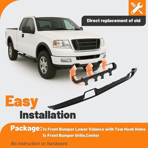 KUAFU الستارة الأمامية المصد متوافقة مع 2004 2005 Ford F-150 FX4، Lariat، STX، XL، XLT، King Ranch (نماذج 4WD) مع استبدال فتحات خطاف السحب لFO1095206 4L3Z17626BAB غطاء المصد السفلي in Saudi Arabia