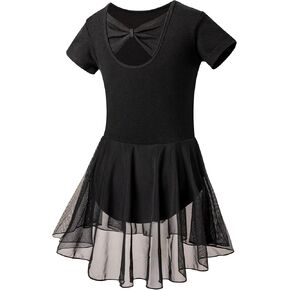 DIPUG Ballet Leotards for Girls Toddler Dance Dress Leotard with Skirt Short Sleeve Ballerina Outfit Bow Back in Kuwait