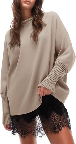 Cicy Bell Womens Mock Neck Sweaters Batwing Long Sleeve Chunky Knit Pullover Oversized Fall Casual Trendy Sweater Tops in Saudi Arabia