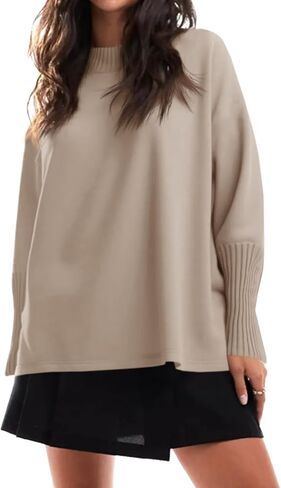 Cicy Bell Womens Mock Neck Sweaters Batwing Long Sleeve Chunky Knit Pullover Oversized Fall Casual Trendy Sweater Tops in Saudi Arabia