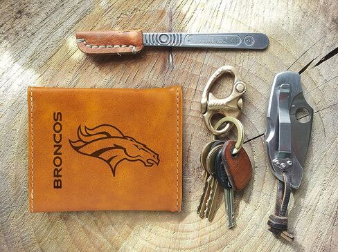 Rico Industries NFL Denver Broncos Premium Laser Engraved Vegan Brown Leather Bill-fold Wallet - Slim yet Sturdy Design - Perfect to Show Your Team Pride or Gift in Saudi Arabia