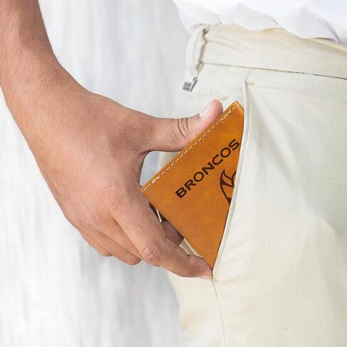 Rico Industries NFL Denver Broncos Premium Laser Engraved Vegan Brown Leather Bill-fold Wallet - Slim yet Sturdy Design - Perfect to Show Your Team Pride or Gift in Saudi Arabia