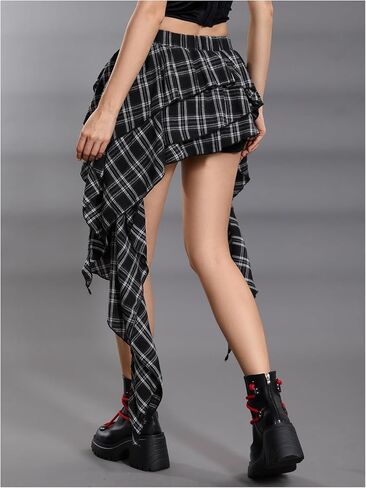 SOLY HUX Women's Plaid Ruffle Mini Skirt Y2k A Line Layered Asymmetrical Hem Skirts with Shorts Underneath in Saudi Arabia