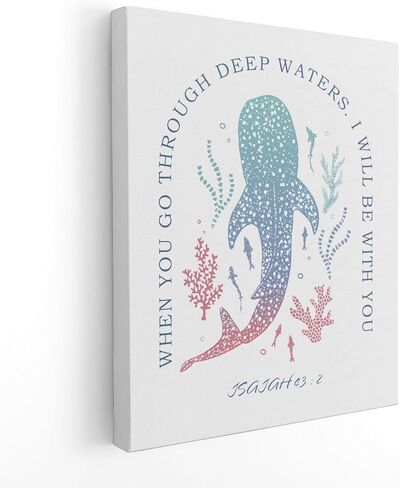 APJYM Whale Shark Christian Wall Decor, When You Go Through Deep Waters Bible Verse isaiah 43 2 Wall Art for christian home room decor, Whale Shark Gifts, 11x14 Inch Framed in Kuwait