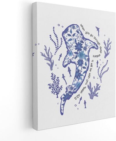 APJYM Whale Shark Christian Wall Decor, When You Go Through Deep Waters Bible Verse isaiah 43 2 Wall Art for christian home room decor, Whale Shark Gifts, 11x14 Inch Framed in Kuwait