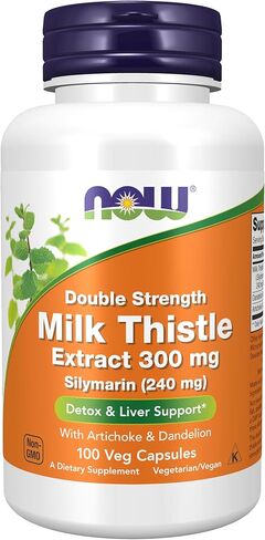 NOW Foods Supplements, Silymarin Milk Thistle Extract 300 mg with Artichoke and Dandelion, Double Strength, Supports Liver Function*, 50 Veg Capsules in Saudi Arabia