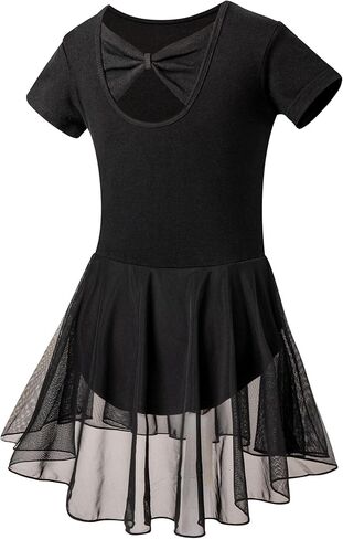 DIPUG Ballet Leotards for Girls Toddler Dance Dress Leotard with Skirt Short Sleeve Ballerina Outfit Bow Back in Kuwait