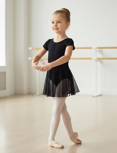 DIPUG Ballet Leotards for Girls Toddler Dance Dress Leotard with Skirt Short Sleeve Ballerina Outfit Bow Back in Kuwait