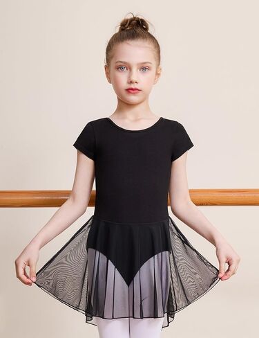 DIPUG Ballet Leotards for Girls Toddler Dance Dress Leotard with Skirt Short Sleeve Ballerina Outfit Bow Back in Kuwait